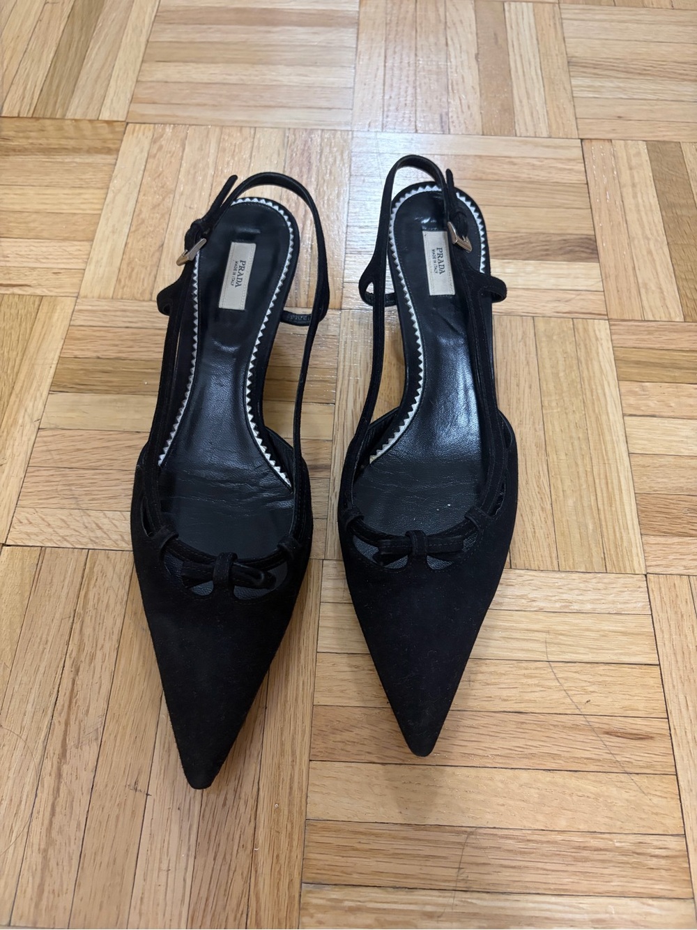 Prada Vintage Black Suede Pointed Slingback Pumps
